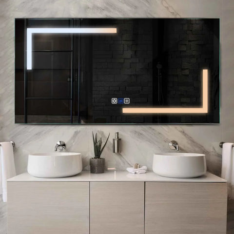 Specchio LED Rettangolare | Pulsanti touch | Funzione anti-appannamento | Temperatura di colore regolabile - Reyze Serie Salono Modello 3