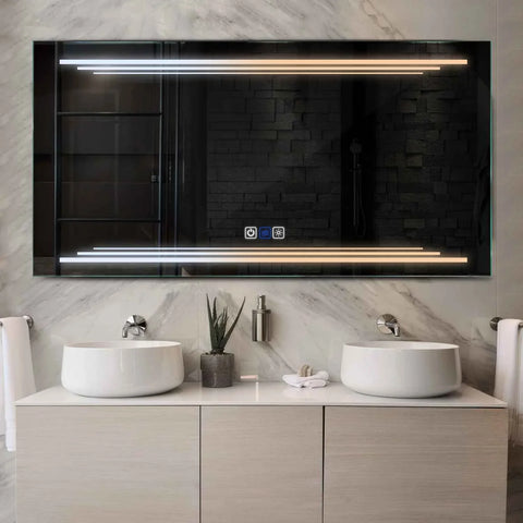 Specchio LED Rettangolare | Pulsanti touch | Funzione anti-appannamento | Temperatura di colore regolabile - Reyze Serie Salono Modello 7