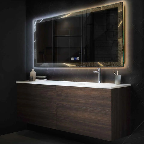 Specchio LED Rettangolare | Pulsanti touch | Funzione anti-appannamento | Temperatura di colore regolabile - Reyze Serie Simetria Modello 2