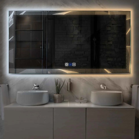 Specchio LED Rettangolare | Pulsanti touch | Funzione anti-appannamento | Temperatura di colore regolabile - Reyze Serie Simetria Modello 2