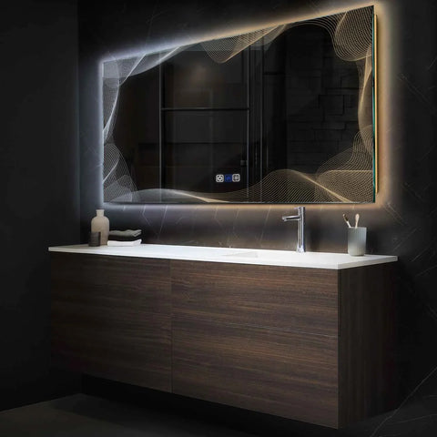 Specchio LED Rettangolare | Pulsanti touch | Funzione anti-appannamento | Temperatura di colore regolabile - Reyze Serie Simetria Modello 3