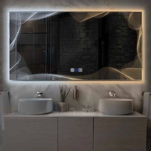 Specchio LED Rettangolare | Pulsanti touch | Funzione anti-appannamento | Temperatura di colore regolabile - Reyze Serie Simetria Modello 3
