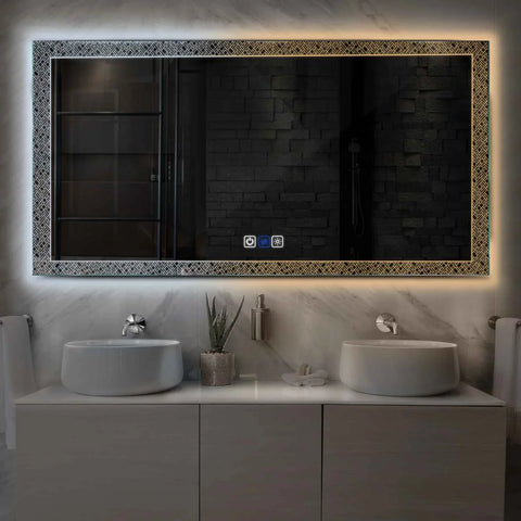 Specchio LED Rettangolare | Pulsanti touch | Funzione anti-appannamento | Temperatura di colore regolabile - Reyze Serie Simetria Modello 5