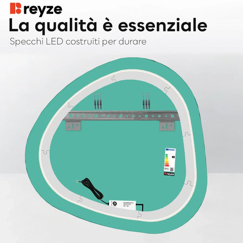 Specchio LED Asimmetrico | Controllo tramite interruttore a muro | Luce bianca calda - Reyze Serie Salono Modello 1