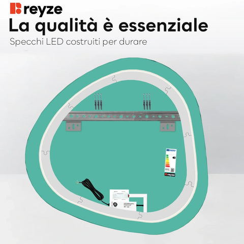 Specchio LED Asimmetrico | Pulsante touch | Luce bianca fredda - Reyze Serie Salono Modello 1