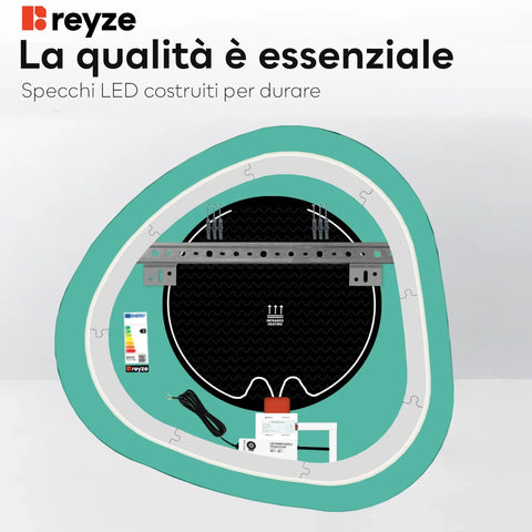 Specchio LED Asimmetrico | Pulsanti touch | Funzione anti-appannamento | Temperatura di colore regolabile - Reyze Serie Ambient Modello 1