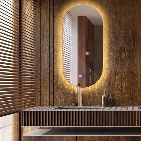 Specchio LED Ovale | Pulsanti touch | Funzione anti-appannamento | Luce bianca calda - Reyze Serie Ambient Modello 1