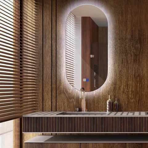 Specchio LED Ovale | Pulsanti touch | Funzione anti-appannamento | Luce bianca fredda - Reyze Serie Ambient Modello 1