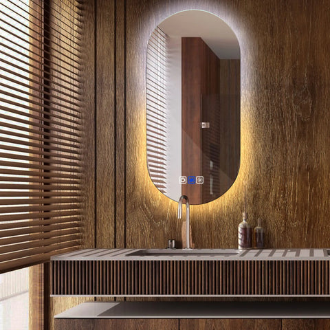 Specchio LED Ovale | Pulsanti touch | Funzione anti-appannamento | Temperatura di colore regolabile - Reyze Serie Ambient Modello 1