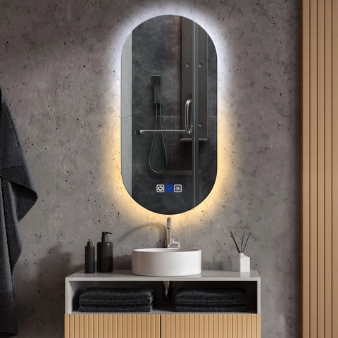 Specchio LED Ovale | Pulsanti touch | Funzione anti-appannamento | Temperatura di colore regolabile - Reyze Serie Ambient Modello 1