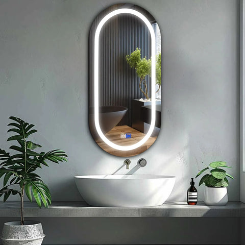 Specchio LED Ovale | Pulsanti touch | Funzione anti-appannamento | Luce bianca fredda - Reyze Serie Salono Modello 1