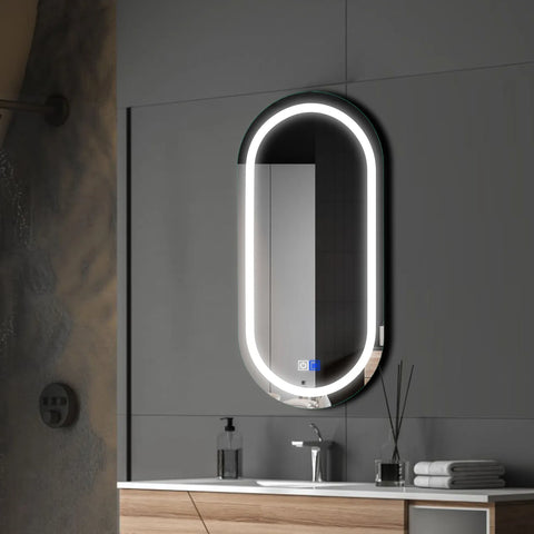 Specchio LED Ovale | Pulsanti touch | Funzione anti-appannamento | Luce bianca fredda - Reyze Serie Salono Modello 1