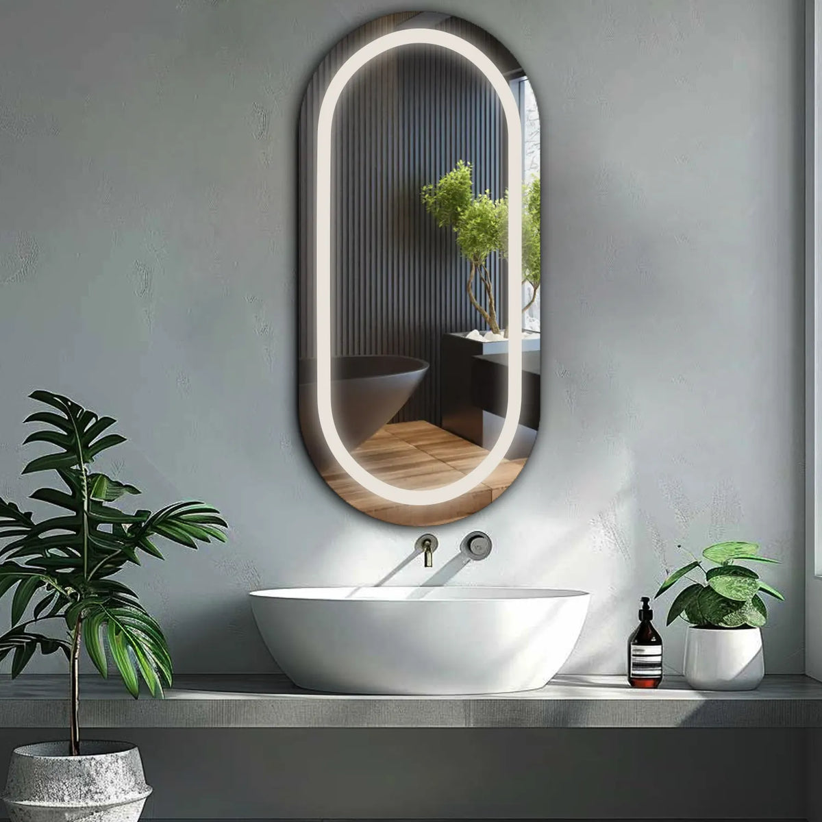 Specchio LED Ovale | Controllo tramite interruttore a muro | Luce bianca neutra - Reyze Serie Salono Modello 1