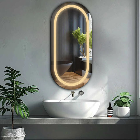 Specchio LED Ovale | Controllo tramite interruttore a muro | Luce bianca calda - Reyze Serie Salono Modello 1