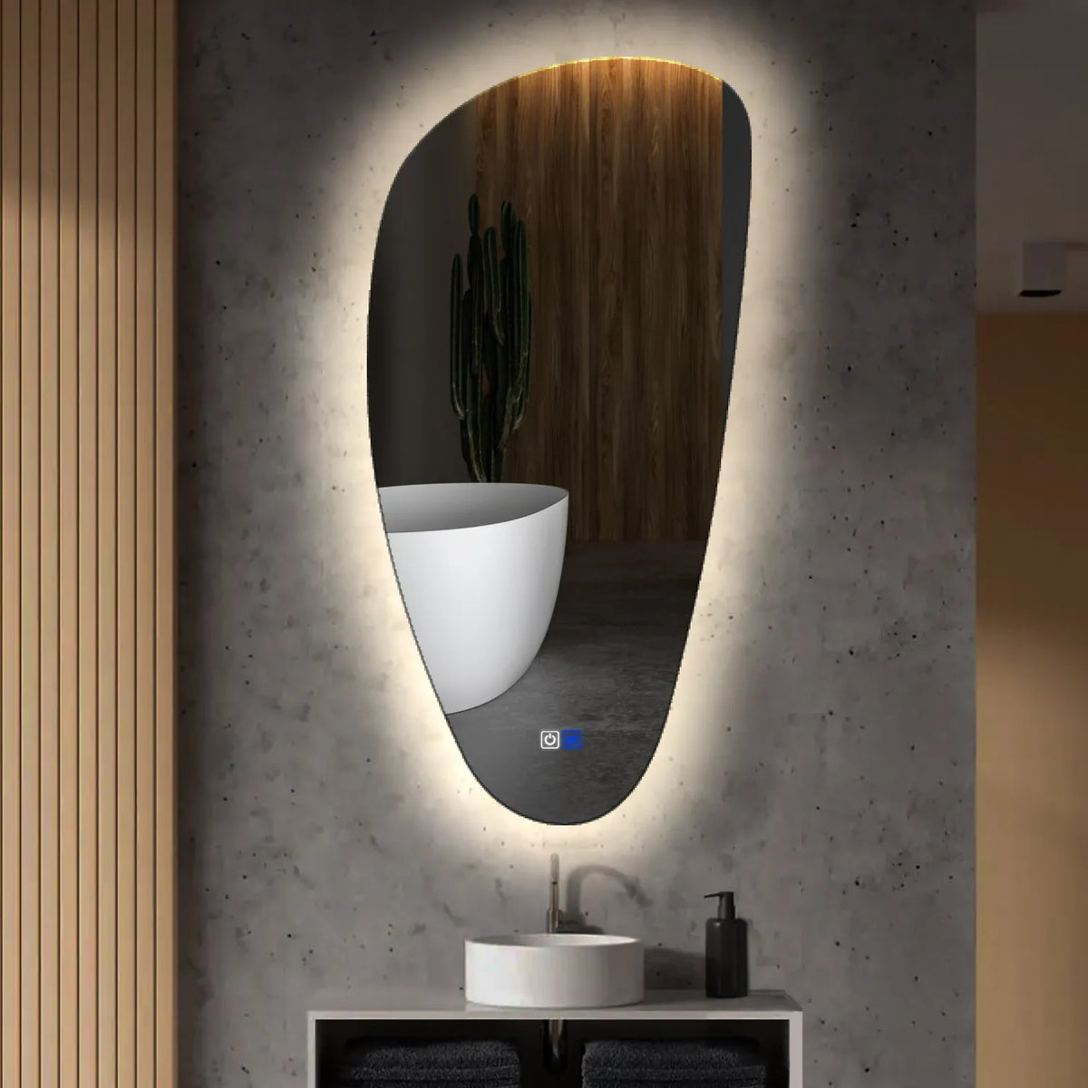 Specchio LED Asimmetrico Verticale | Pulsanti touch | Funzione anti-appannamento | Luce bianca neutra - Reyze Serie Ambient Modello 1