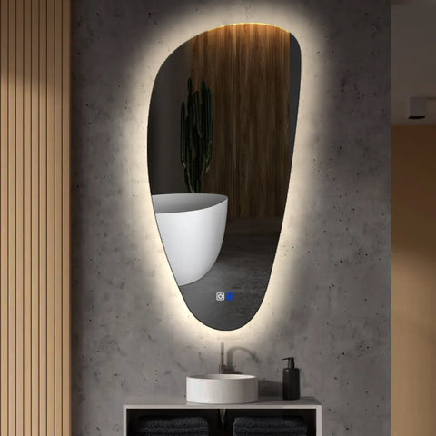 Specchio LED Asimmetrico Verticale | Pulsanti touch | Funzione anti-appannamento | Luce bianca neutra - Reyze Serie Ambient Modello 1