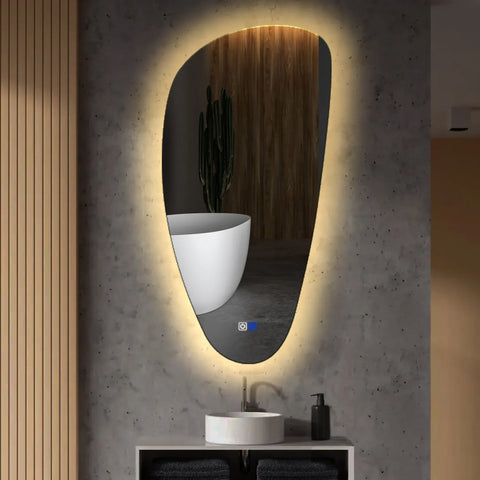 Specchio LED Asimmetrico Verticale | Pulsanti touch | Funzione anti-appannamento | Luce bianca calda - Reyze Serie Ambient Modello 1