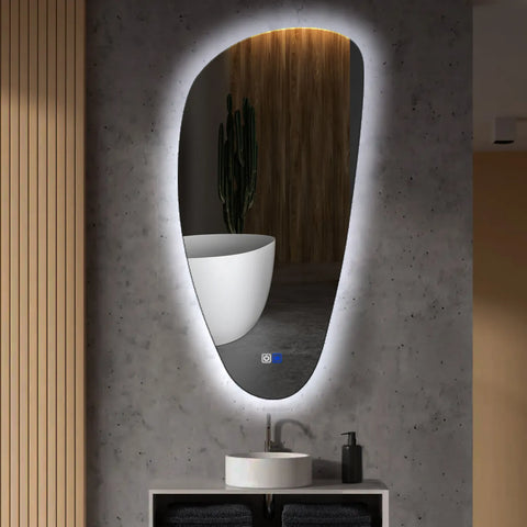 Specchio LED Asimmetrico Verticale | Pulsanti touch | Funzione anti-appannamento | Luce bianca fredda - Reyze Serie Ambient Modello 1