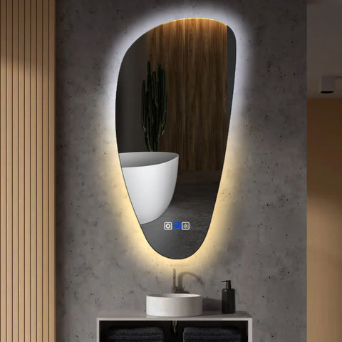 Specchio LED Asimmetrico Verticale | Pulsanti touch | Funzione anti-appannamento | Temperatura di colore regolabile - Reyze Serie Ambient Modello 1