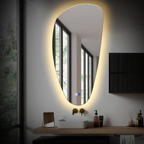 Specchio LED Asimmetrico Verticale | Pulsanti touch | Funzione anti-appannamento | Luce bianca calda - Reyze Serie Ambient Modello 1