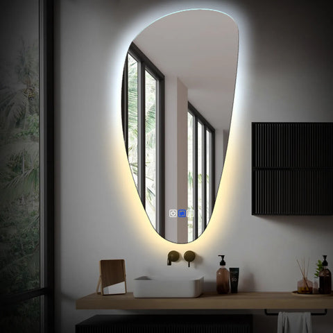 Specchio LED Asimmetrico Verticale | Pulsanti touch | Funzione anti-appannamento | Temperatura di colore regolabile - Reyze Serie Ambient Modello 1