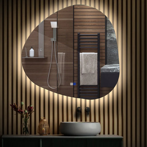 Specchio LED Asimmetrico | Pulsanti touch | Funzione anti-appannamento | Luce bianca neutra - Reyze Serie Ambient Modello 1