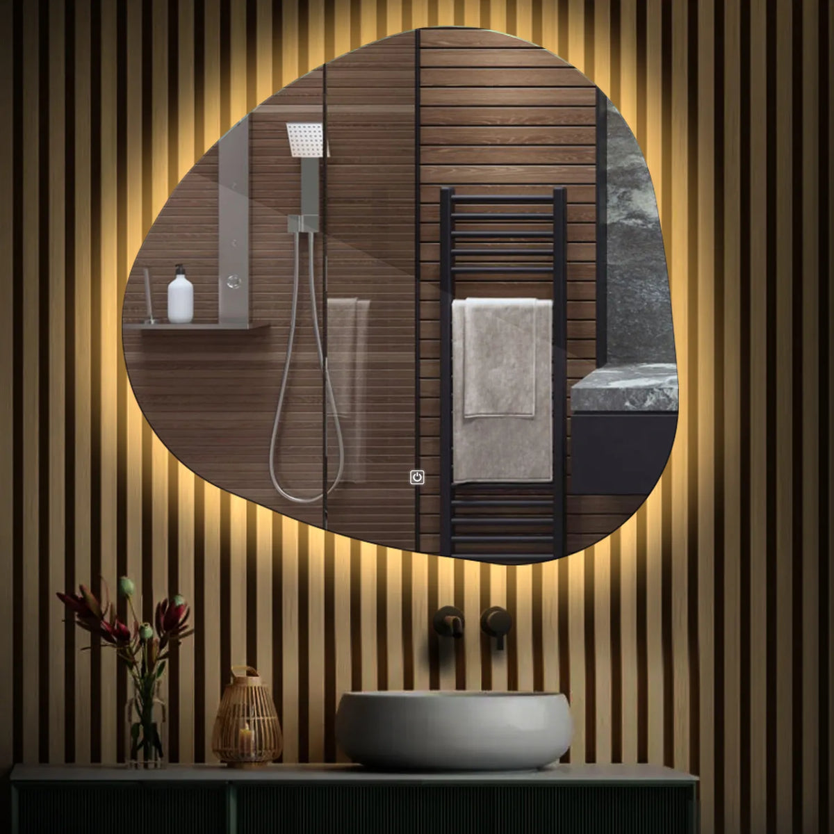 Specchio LED Asimmetrico | Pulsante touch | Luce bianca calda - Reyze Serie Ambient Modello 1