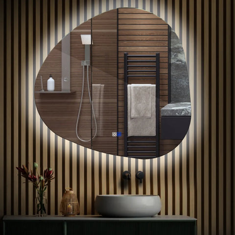 Specchio LED Asimmetrico | Pulsanti touch | Funzione anti-appannamento | Luce bianca fredda - Reyze Serie Ambient Modello 1