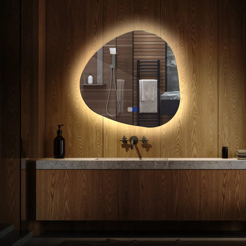 Specchio LED Asimmetrico | Pulsanti touch | Funzione anti-appannamento | Luce bianca neutra - Reyze Serie Ambient Modello 1