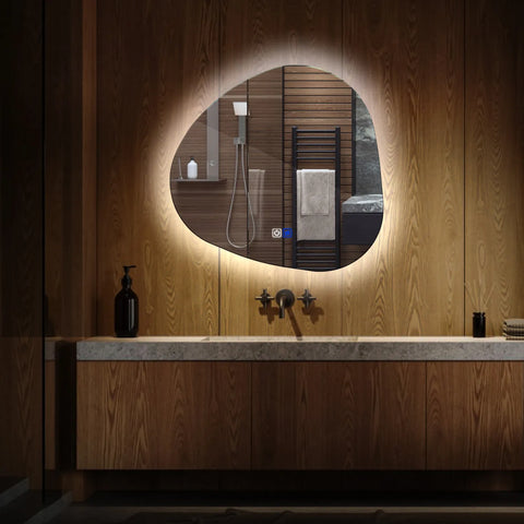 Specchio LED Asimmetrico | Pulsanti touch | Funzione anti-appannamento | Luce bianca fredda - Reyze Serie Ambient Modello 1