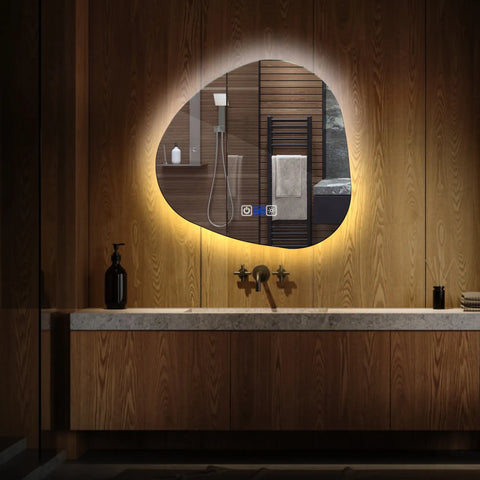 Specchio LED Asimmetrico | Pulsanti touch | Funzione anti-appannamento | Temperatura di colore regolabile - Reyze Serie Ambient Modello 1