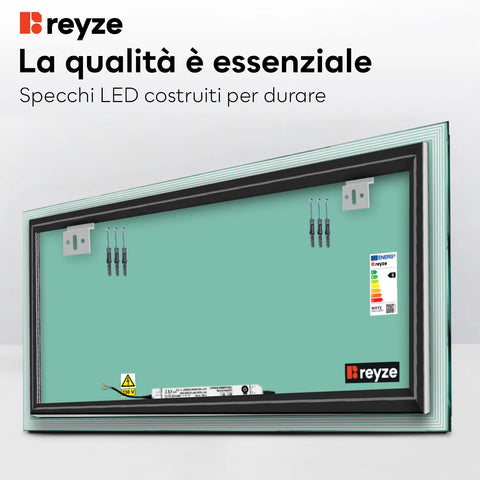 Specchio LED Rettangolare | Controllo tramite interruttore a muro | Luce bianca fredda - Reyze Serie Edge Modello 1