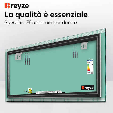 Specchio LED Rettangolare | Controllo tramite interruttore a muro | Luce bianca neutra - Reyze Serie Edge Modello 3