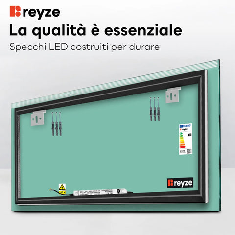 Specchio LED Rettangolare | Controllo tramite interruttore a muro | Luce bianca fredda - Reyze Serie Edge Modello 5