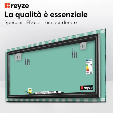 Specchio LED Rettangolare | Controllo tramite interruttore a muro | Luce bianca calda - Reyze Serie Edge Modello 6