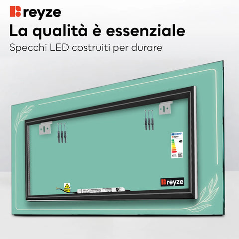 Specchio LED Rettangolare | Controllo tramite interruttore a muro | Luce bianca neutra - Reyze Serie Good Vibes Modello 1
