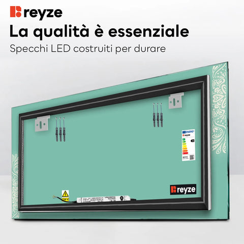 Specchio LED Rettangolare | Controllo tramite interruttore a muro | Luce bianca calda - Reyze Serie Good Vibes Modello 4
