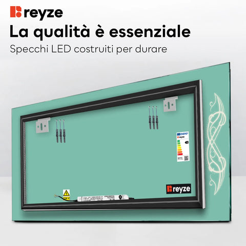 Specchio LED Rettangolare | Controllo tramite interruttore a muro | Luce bianca calda - Reyze Serie Good Vibes Modello 6