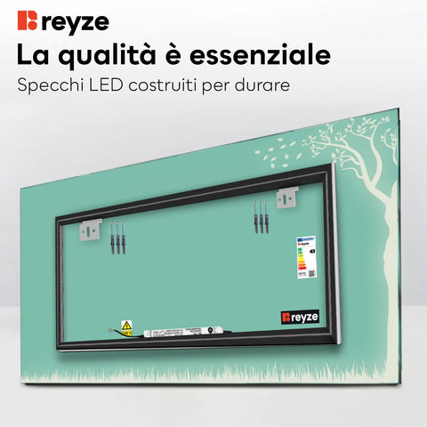 Specchio LED Rettangolare | Controllo tramite interruttore a muro | Luce bianca neutra - Reyze Serie Good Vibes Modello 8