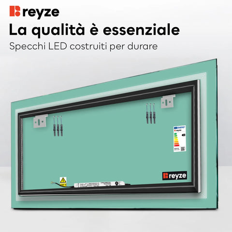 Specchio LED Rettangolare | Controllo tramite interruttore a muro | Luce bianca calda - Reyze Serie Minimal Modello 1