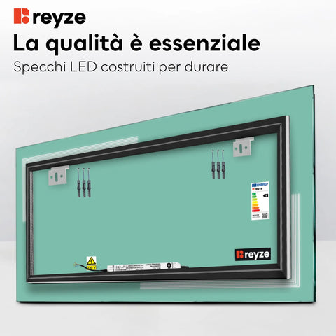 Specchio LED Rettangolare | Controllo tramite interruttore a muro | Luce bianca fredda - Reyze Serie Minimal Modello 2