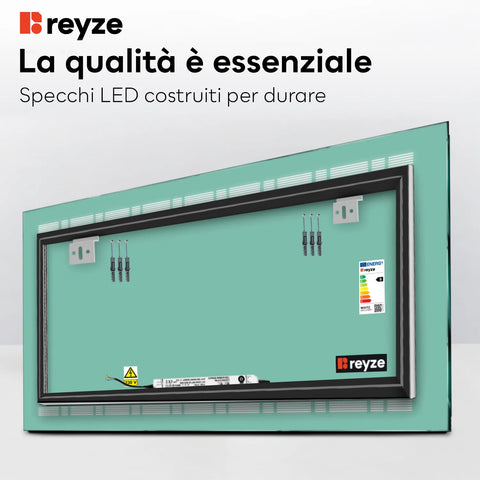 Specchio LED Rettangolare | Controllo tramite interruttore a muro | Luce bianca calda - Reyze Serie Minimal Modello 3