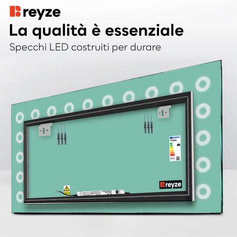 Specchio LED Rettangolare | Controllo tramite interruttore a muro | Luce bianca calda - Reyze Serie Minimal Modello 4