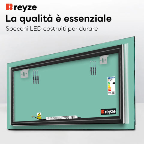 Specchio LED Rettangolare | Controllo tramite interruttore a muro | Luce bianca calda - Reyze Serie Minimal Modello 7