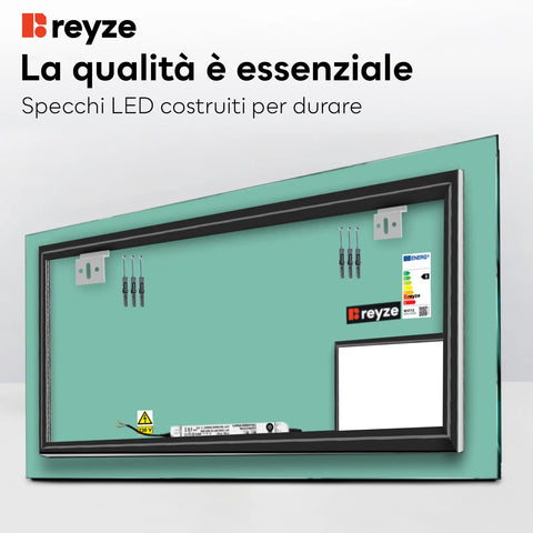 Specchio LED Rettangolare | Controllo tramite interruttore a muro | Luce bianca fredda - Reyze Serie Motivated Modello 2