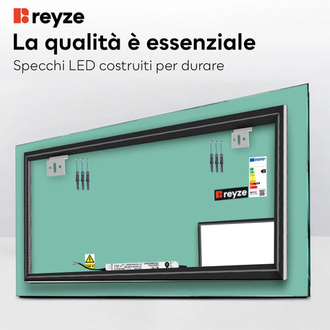 Specchio LED Rettangolare | Controllo tramite interruttore a muro | Luce bianca calda - Reyze Serie Motivated Modello 3
