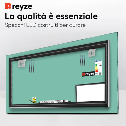 Specchio LED Rettangolare | Controllo tramite interruttore a muro | Luce bianca neutra - Reyze Serie Motivated Modello 6