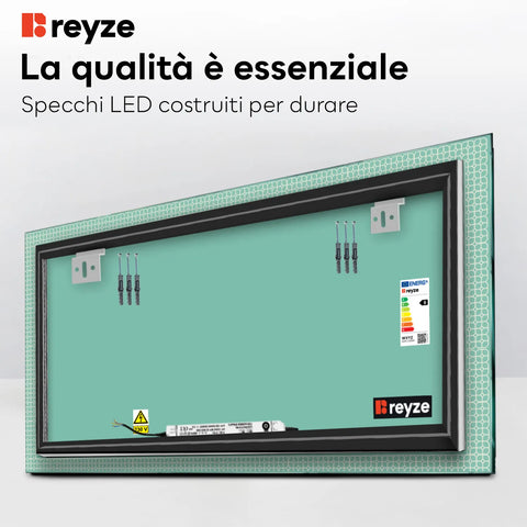 Specchio LED Rettangolare | Controllo tramite interruttore a muro | Luce bianca fredda - Reyze Serie Official Modello 2