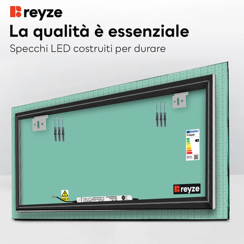Specchio LED Rettangolare | Controllo tramite interruttore a muro | Luce bianca calda - Reyze Serie Official Modello 5
