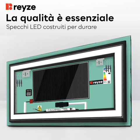 Specchio LED Rettangolare | Pulsanti touch | Funzione anti-appannamento | Luce bianca neutra - Reyze Serie Salono Modello 2